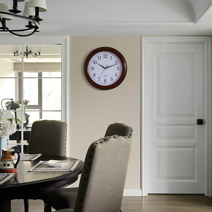 Set of 2 13.75 Inch Plastic White Round Silent, Non-Ticking Battery Operated Simple Modern Analog Wall Clock. Perfect for Office, Classroom, Living Room, Dining Room, Bed Room and Kitchen Wall Decor.
