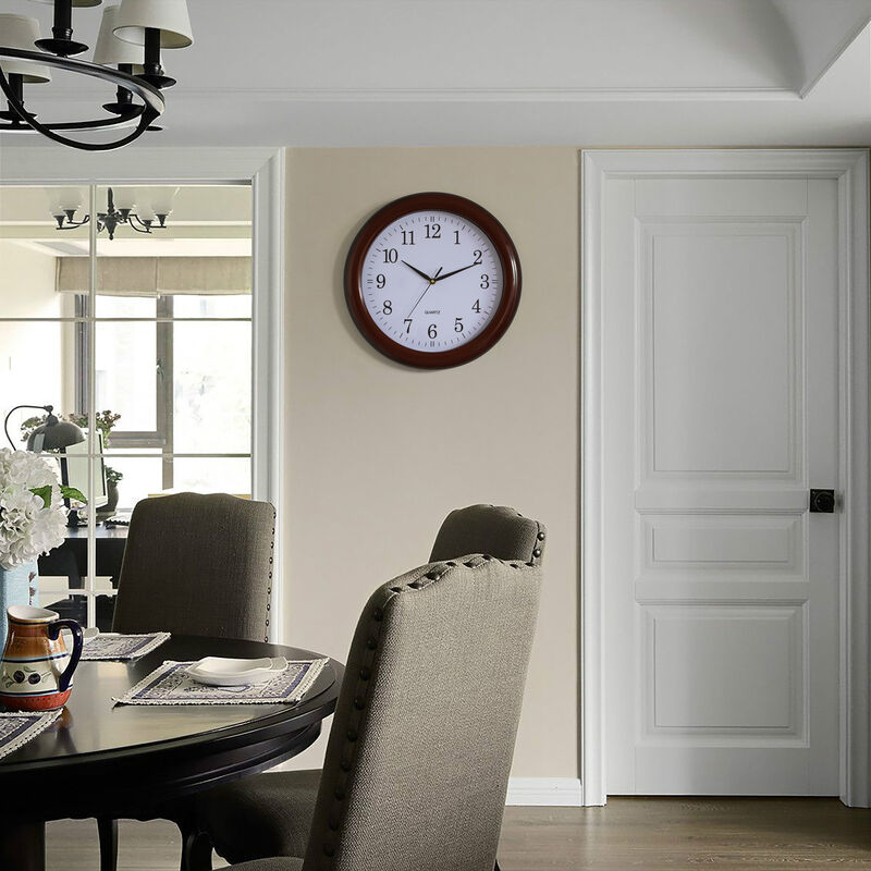 Set of 2 13.75 Inch Plastic White Round Silent, Non-Ticking Battery Operated Simple Modern Analog Wall Clock. Perfect for Office, Classroom, Living Room, Dining Room, Bed Room and Kitchen Wall Decor.