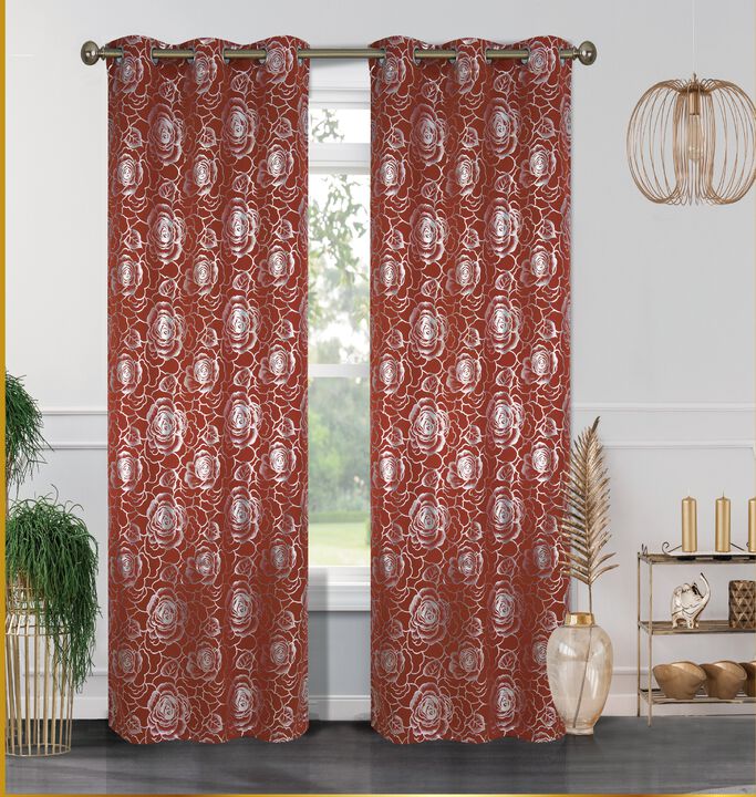 Floral Metallic Blackout Thermal Grommet Curtain Panels (Set of 2)