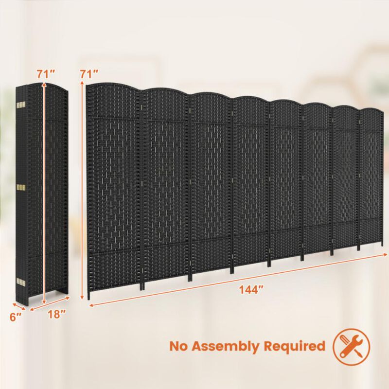 Hivvago 8-Panel Folding Room Divider with Hand-Woven Texture and Solid Wood Frame