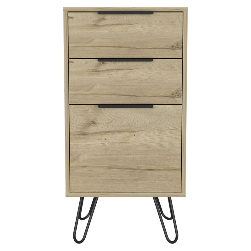 Augusta Light Dresser, Hairpin Legs, Superior Top, Three Drawers - Light Oak