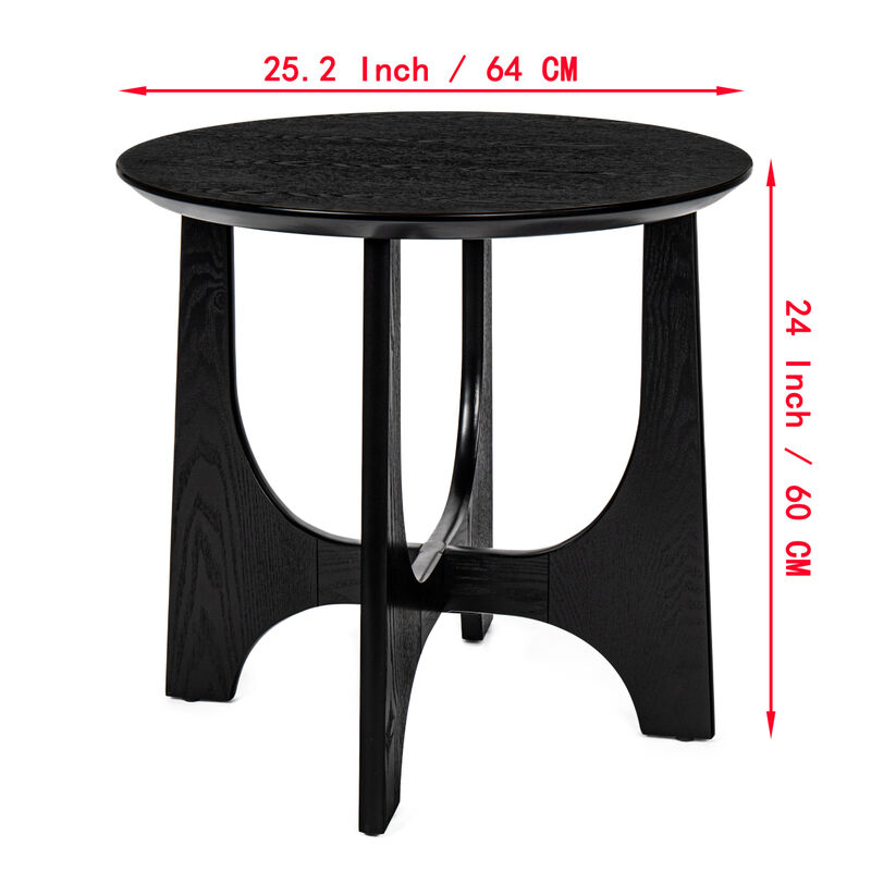 25" Round End Table, Wooden Side Table, Nightstand For Bedroom, Living Room, Reception Room