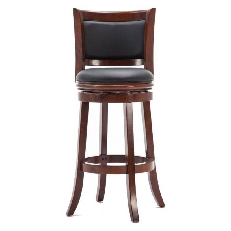 Hivvago Cherry 29-inch Solid Wood Bar Stool with Faux Leather Swivel Seat