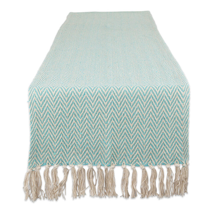72" Aqua Blue and White Rectangular Chevron Weaved Table Runner