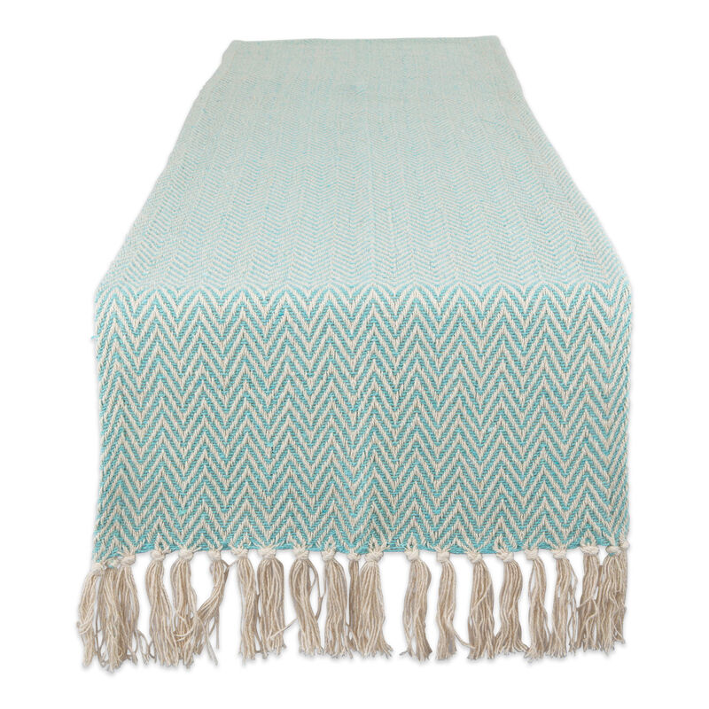 72" Aqua Blue and White Rectangular Chevron Weaved Table Runner