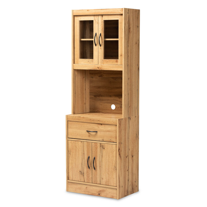 Baxton Studio Laurana Modern Oak Brown Finished Wood Kitchen Cabinet And Hutch