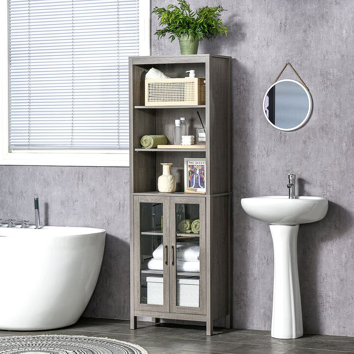 Gray Display Cabinet: Tall Wood Cabinet with Glass Door & 3 Shelves