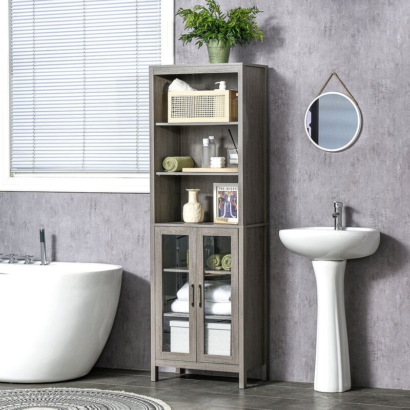 Gray Display Cabinet: Tall Wood Cabinet with Glass Door & 3 Shelves