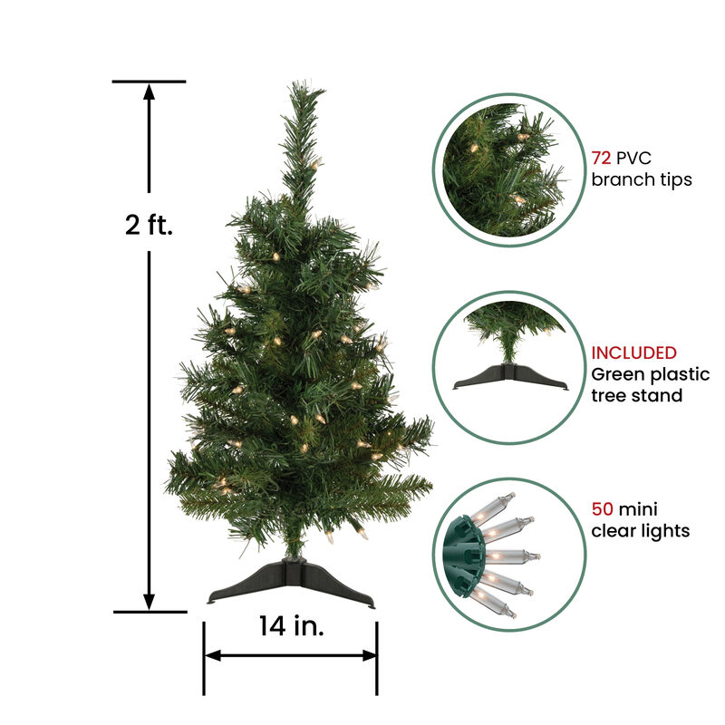 2' Pre-Lit Medium Aspen Pine Artificial Christmas Tree  Clear Lights