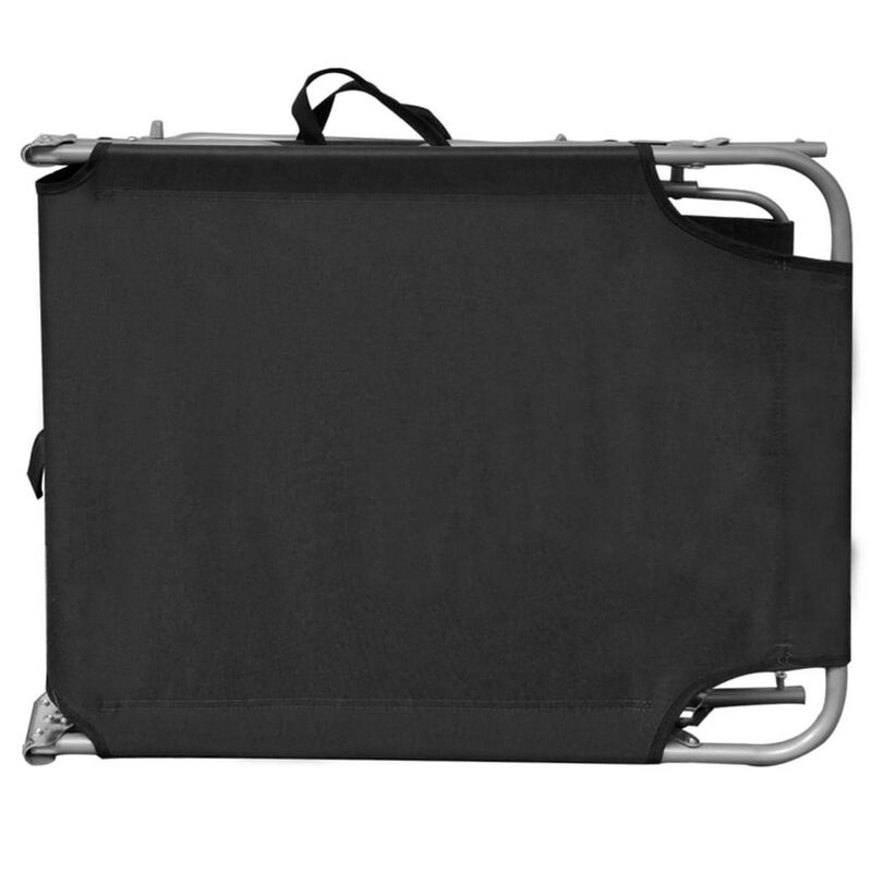 Keli Outdoor Folding Chaise Lounger, Canopy, Black Polyester, 74 Inch - Benzara