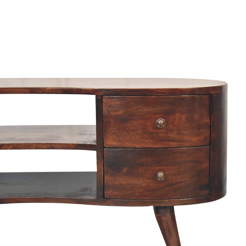 Light Walnut Wave  Solid Wood 4 Drawers Entertainment Unit