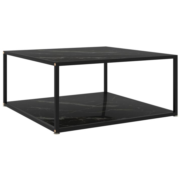 vidaXL Tea Table Black 31.5"x31.5"x13.8" Tempered Glass