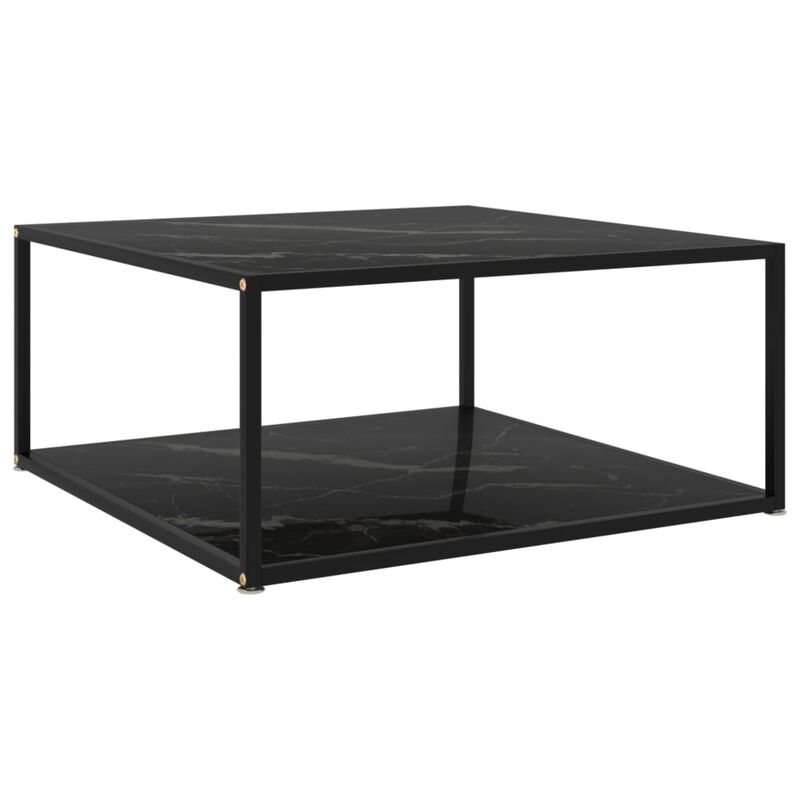 vidaXL Tea Table Black 31.5"x31.5"x13.8" Tempered Glass
