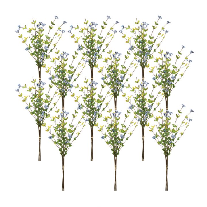 12-Piece Blue Berry Foliage Spray Set for Vibrant Seasonal Arrangements and Crafts