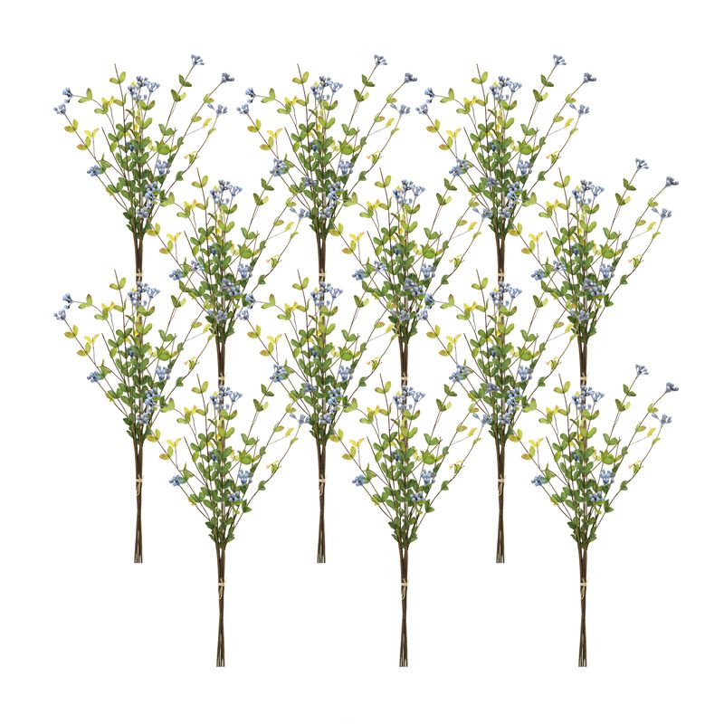 12-Piece Blue Berry Foliage Spray Set for Vibrant Seasonal Arrangements and Crafts