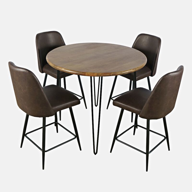 Jofran Five Piece Round Modern  Solid Wood Counter Height Dining Set