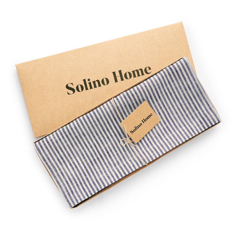 Solino Home 100% Pure Linen Table Runner 14 x 90 Inch | Narrow Stripe