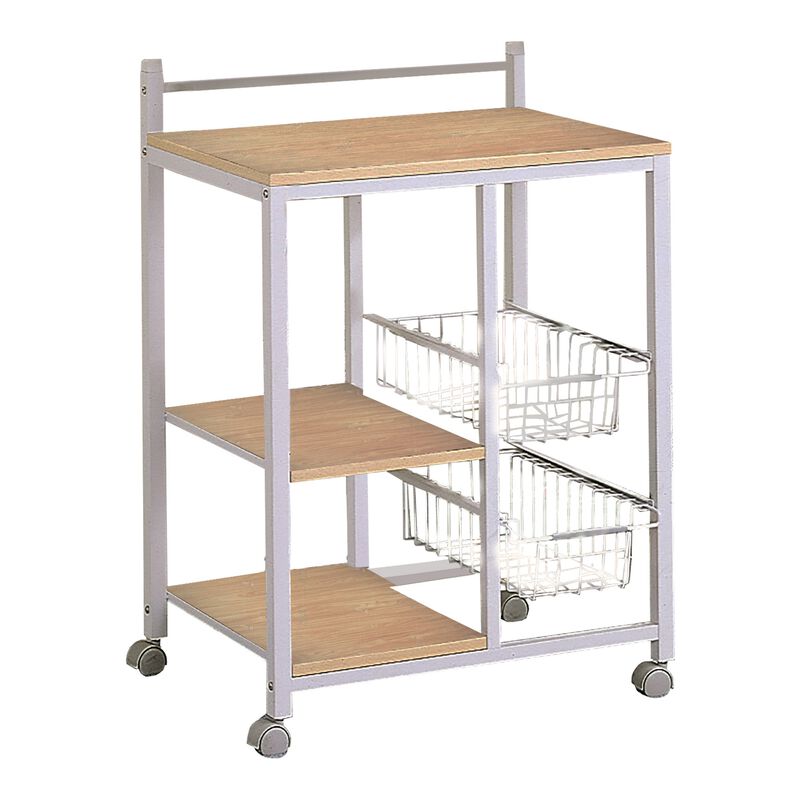Kitchen Cart with 3 Shelves & 2 Storage Compartments, Brown And White-Benzara