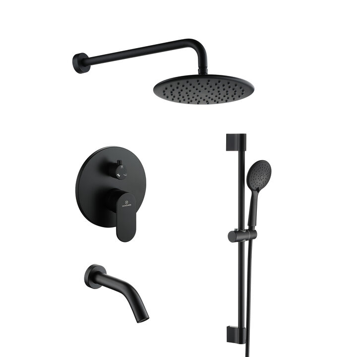 Mondawe 9 Inch 3-functions Wall Mounted Rainfall Shower Body Round Top Spray System with Handheld