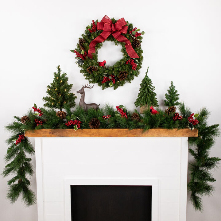 Pre-Lit Canadian Pine Artificial Christmas Wreath  24-Inch  Clear Lights