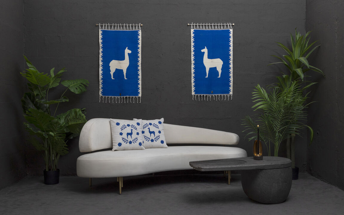 LLAMA Hand Embroidered Decorative Pillows in Ivory Upholstery by ANDEAN, Set of 2, In Stock