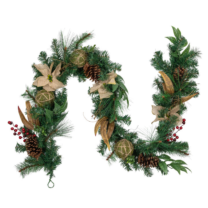 6' x 10" Mixed Pine with Poinsettias and Berries Christmas Garland  Unlit