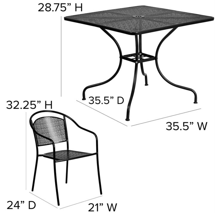 Flash Furniture Oia Commercial Grade 35.5" Square Black Indoor-Outdoor Steel Patio Table Set with 4 Round Back Chairs