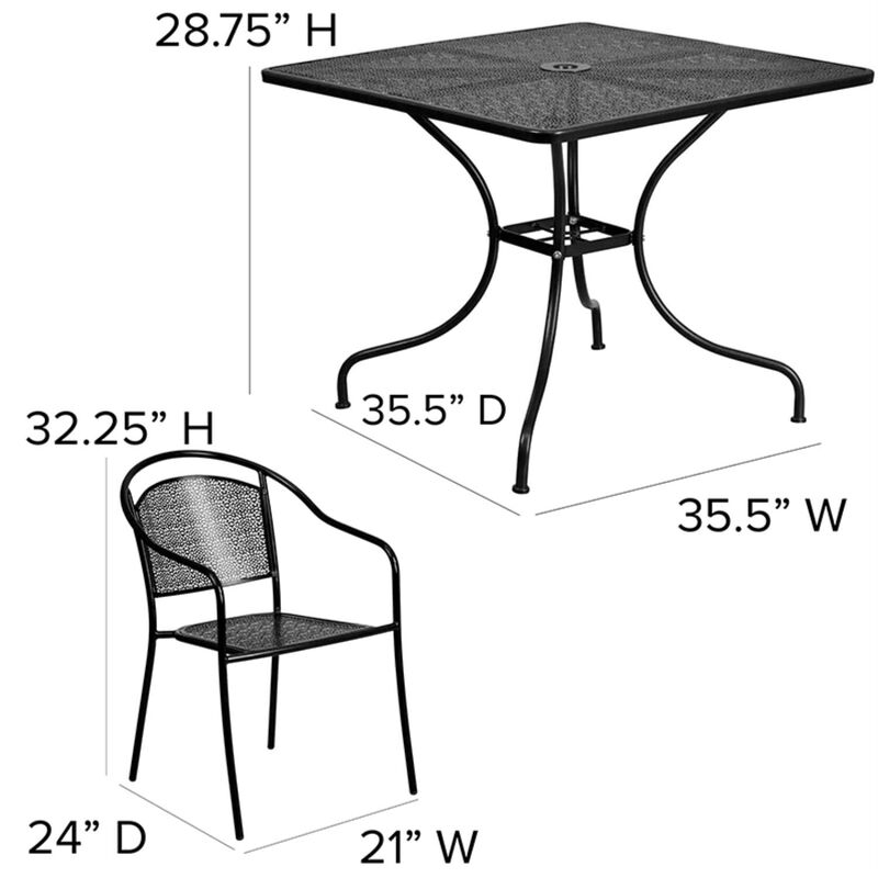 Flash Furniture Oia Commercial Grade 35.5" Square Black Indoor-Outdoor Steel Patio Table Set with 4 Round Back Chairs