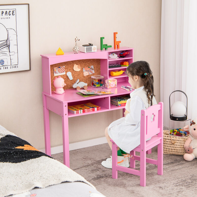 Kids Desk and Chair Set with Hutch and Bulletin Board for 3+ Kids