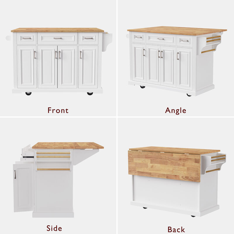 Merax Kitchen Island with Rubber Wood Drop Leaf