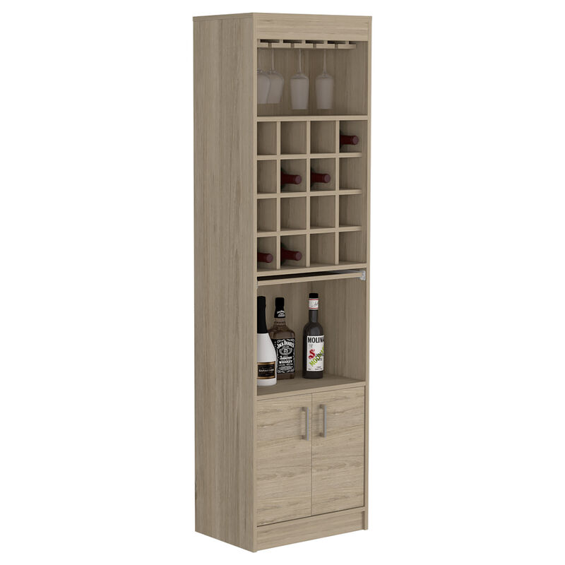 DEPOT E-SHOP Athens Kava Bar Cabinet, 16 Built-in Wine Rack, Two Door Cabinet, Two Shelves, Light Pine