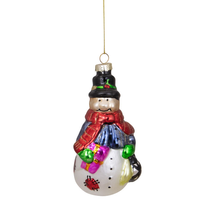 5" Multi-Color Snowman with Presents Hanging Glass Christmas Ornament