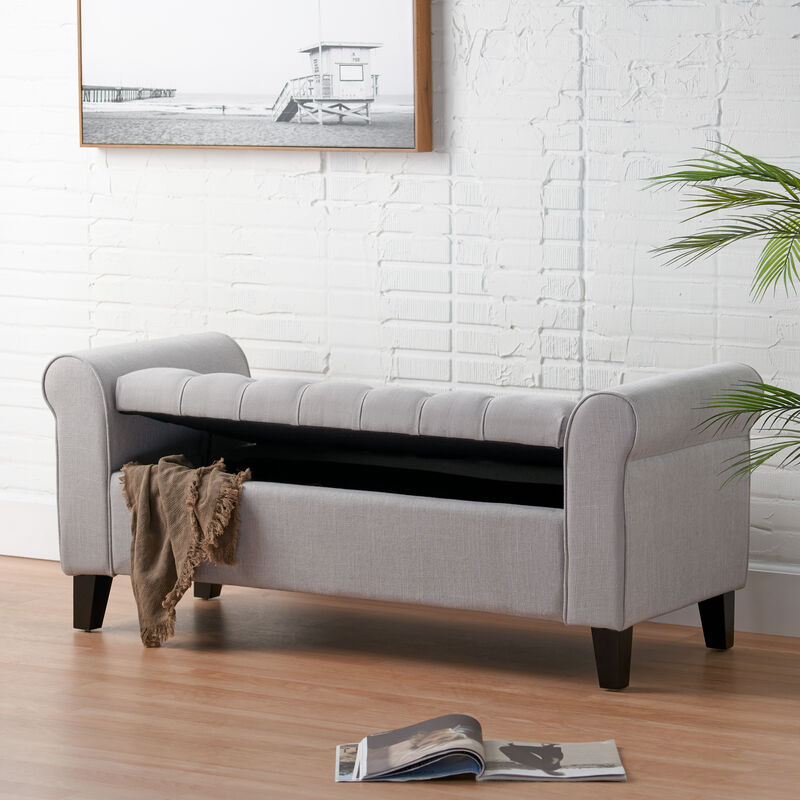 Contemporary Button-Tufted Storage Ottoman with Rolled Arms