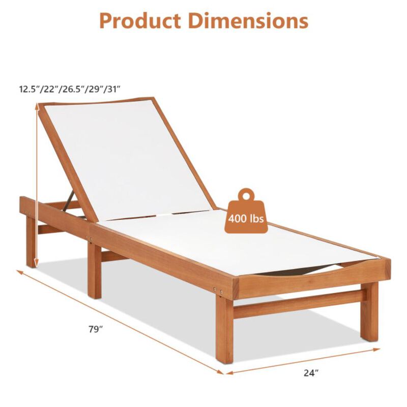 Hivvago Outdoor Wood Chaise Lounge Chair with 5-Postion Adjustable Back