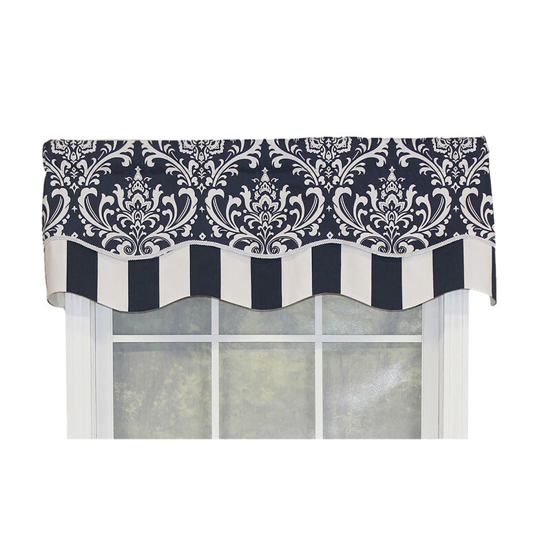 RLF Home Ozbourne Glory Valance Gray. 3" Rod Pocket, Layered, Trimmed. 50"W X 16"L