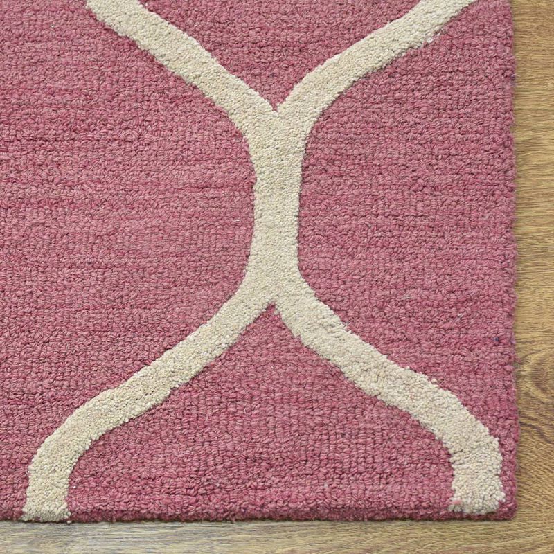 RUGSOTIC CARPETS HAND TUFTED WOOL ECO-FRIENDLY AREA RUGS  - 9'x12', Rectangle Shape, Pink & Beige, Geometric Modern Design, High Pile Handmade Area Rugs for Living Room, Bed Room (K01004)