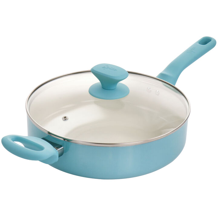Spice by Tia Mowry Savory Saffron 16 Piece Ceramic Nonstick Cookware Set in Blue