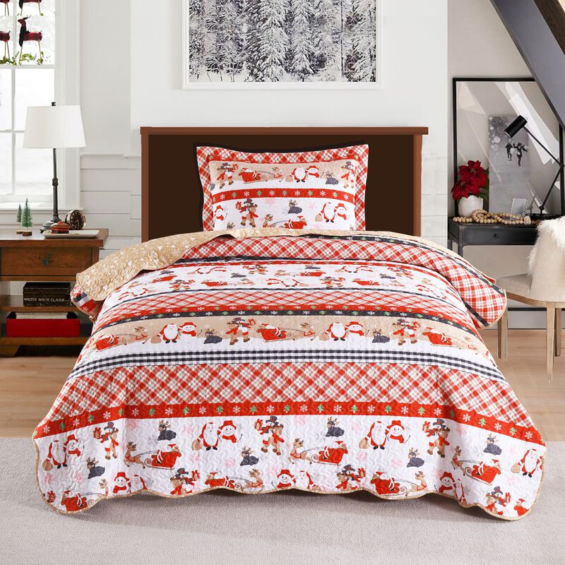 MarCielo 3 Piece Christmas Snowman Reversible Quilt Set, By013