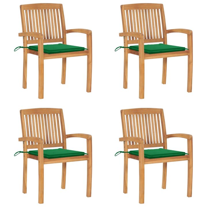 vidaXL Stacking Garden Chairs with Cushions 4 pcs Solid Teak Wood