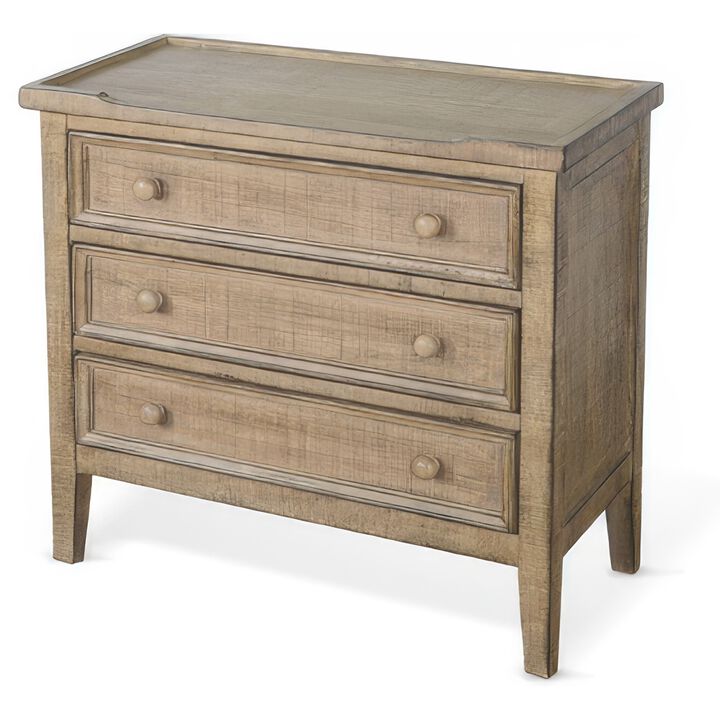 Rena Side End Table with 3 Drawers, 28 Inch Rustic Brown Mahogany Wood - Benzara