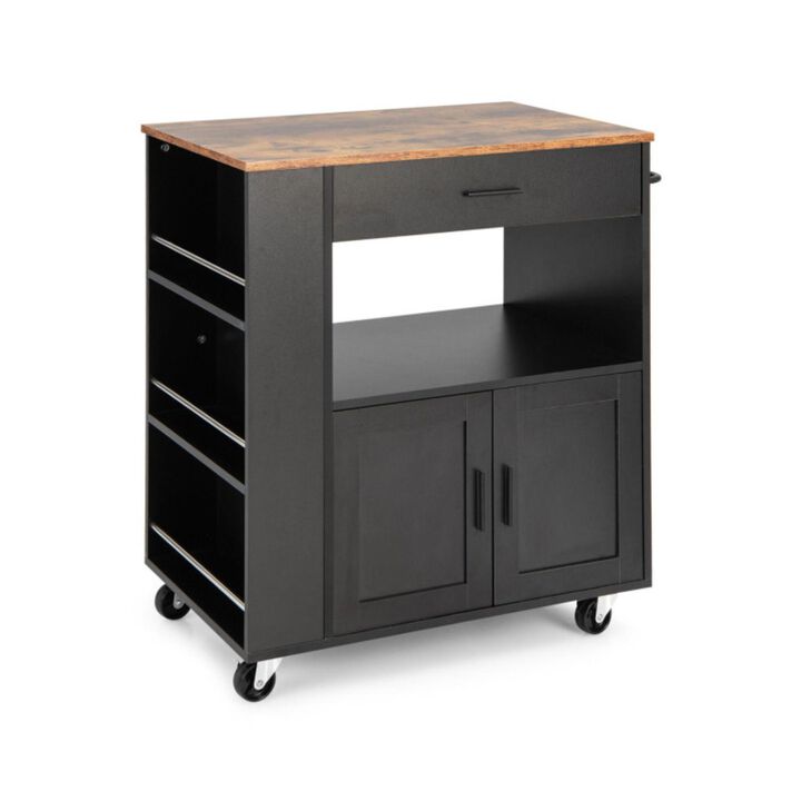 Hivvago Rolling Kitchen Trolley with 3 Spice Racks Drawer and Open Shelf-Black