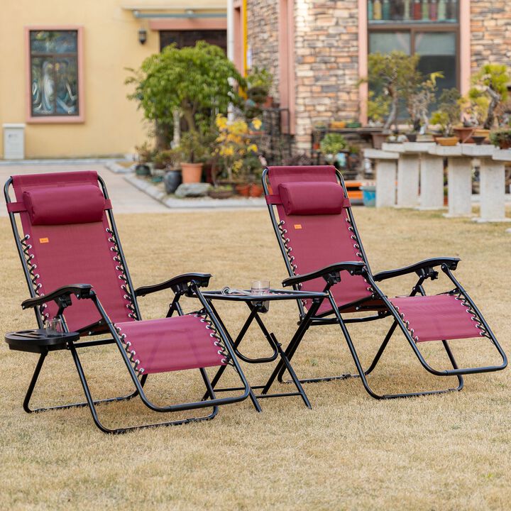 Grey Outdoor Loungers: 3-Piece Zero Gravity Set with Side Table