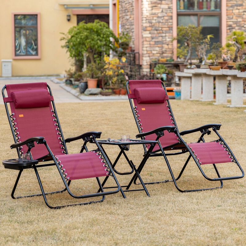 Grey Outdoor Loungers: 3-Piece Zero Gravity Set with Side Table