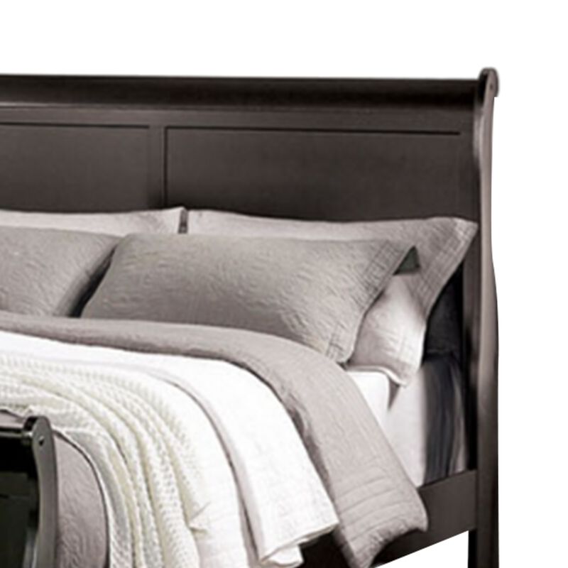 Ryla Queen Size Bed, Classic Sleigh Panel Headboard, Black Solid Wood
