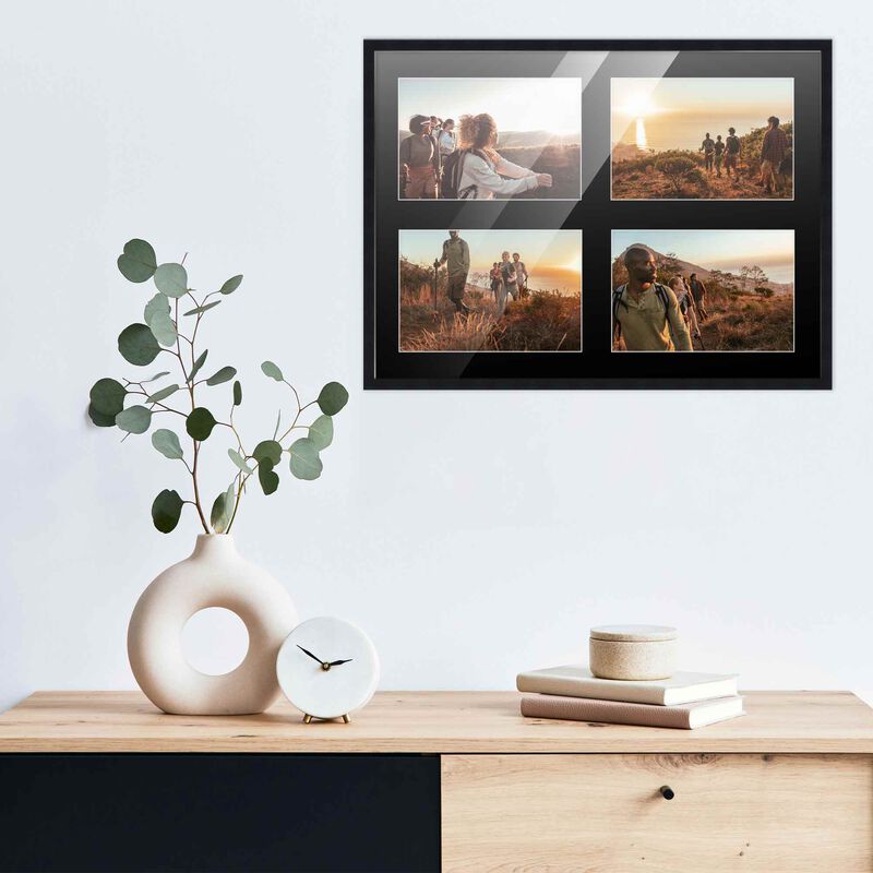 12x16 Wood Collage Frame with Black Mat For 4 5x7 Pictures