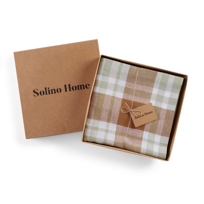 Solino Home 100% Pure Linen Fall Harvest Plaid Tablecloth