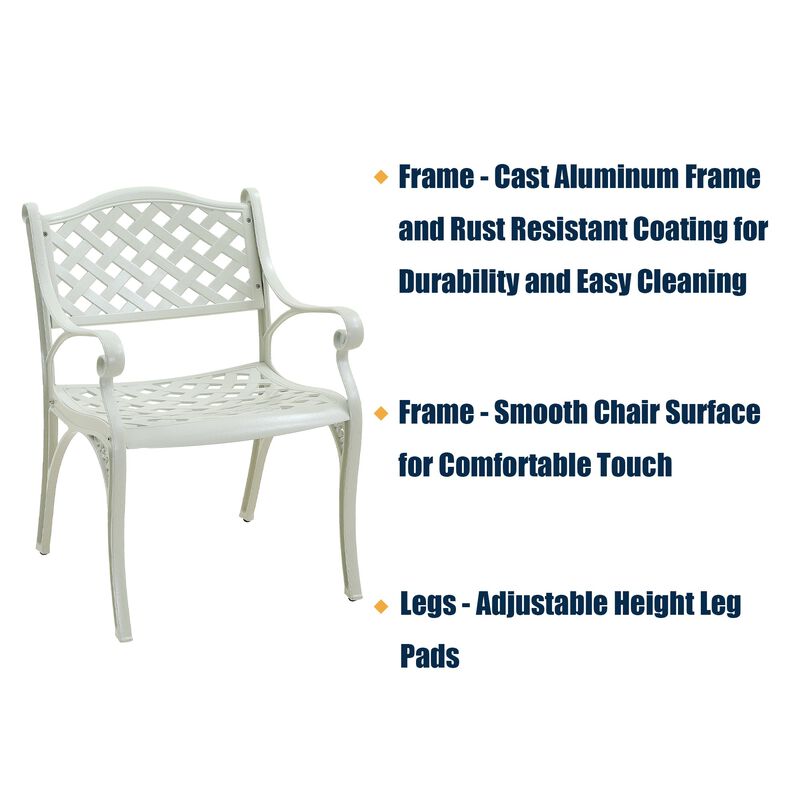 MOMDAWE Cast Aluminum Stationary Dining Chairs Hollow Oblique Grid Shape Chairs（Set of 2）