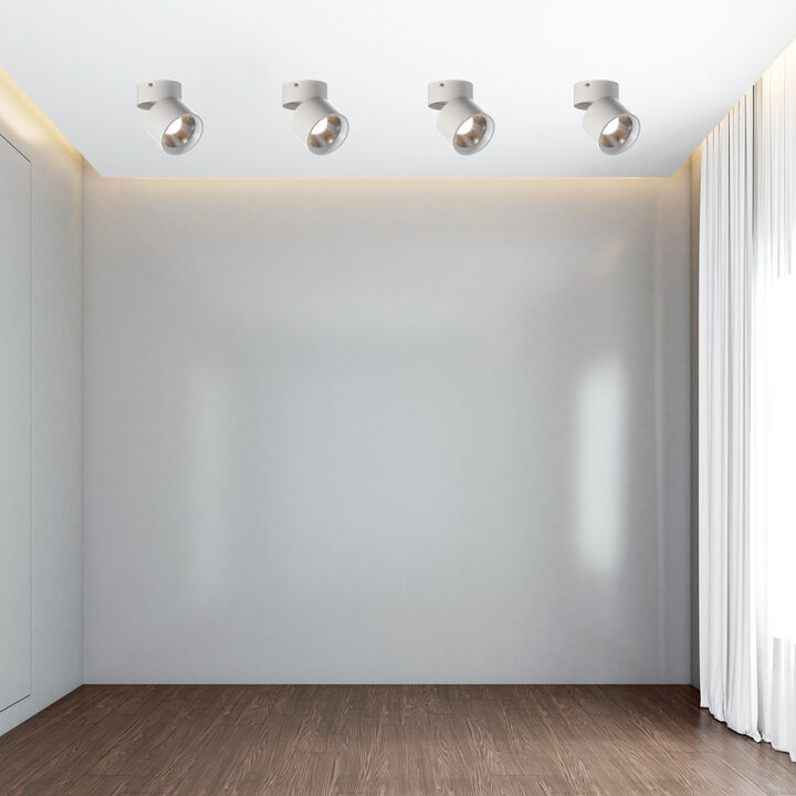 Sleek and Contemporary Aluminum Round LED Ceiling Spotlight - Adjustable Downlight with 15 Watt Cool White 4000K - Energy-Efficient Ceiling-Mounted Spot Lighting Long-Lasting Decorative and Modern - for Home, Office, and Commercial Spaces, White Set of 4