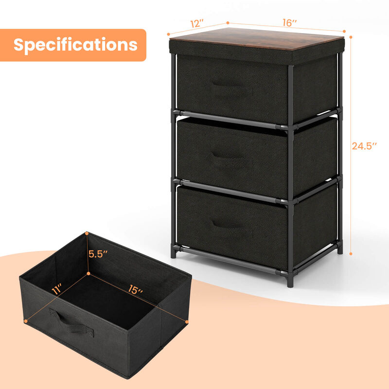 3-Tier Fabric Nightstand with Sturdy Metal Frame