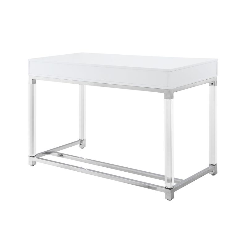 Inspired Home Kalel High Gloss 2 Drawers Writing Desk with Acrylic Legs and Stainless Steel Base